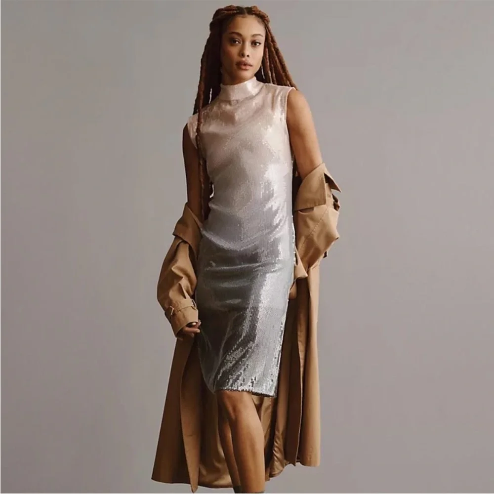 Anthropologie Sequin Ombre Mock Neck Sleeveless Midi Dress Ombre‎ - Picture 2 of 12